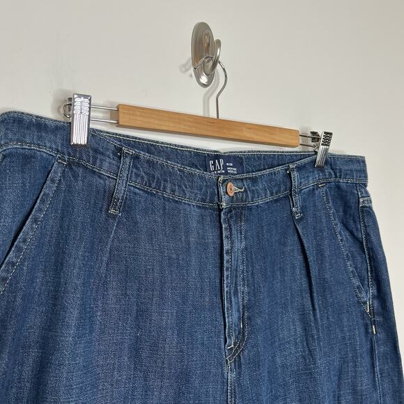 Gap High Rise Wide Leg Jeans Womens 16/33 Dark Wash Pleated Loose Skater Baggy - Picture 2 of 7